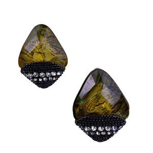 Avalon Women’s Green Resin & Rhinestone Statement Earrings Stud Back
